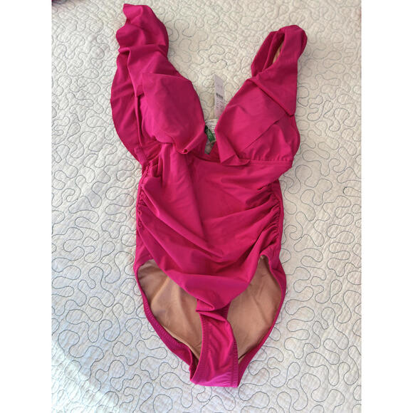 J.Crew Women's Hot Pink One-Piece Swimsuit with Ruffle Detail Size 6 - Picture 1 of 5